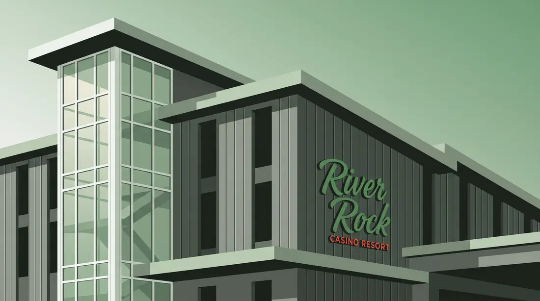 Drawing of the River Rock hotel corner and its sign